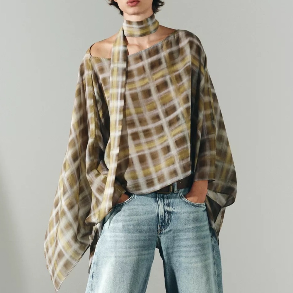 Zara Plaid Scarf Top